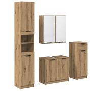 vidaXL Juego de Muebles de baño con cajón 4 pcs Roble Artesanal, Baño, Rectangular, Rústico, Almacenamiento, Ideas para Organizar Espacios Pequeños, Estante Abierto, Inspiración de Diseño Minimalista