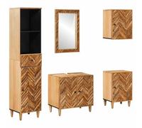vidaXL Juego de Muebles de Baño con cajón 5 pcs Madera de Mango Maciza, Muebles de baño, armarios Modernos, soluciones Que ahorran Espacio, Set práctico y Elegante para tu hogar
