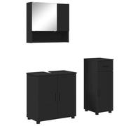 vidaXL Juego de Muebles de baño con cajón con Puerta 3 pcs Negro, Juego de Baño Moderno, Vanity Rectangular, Almacenamiento Compacto, Armario Elegante, Muebles Organizados