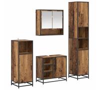 vidaXL Juego de Muebles de baño con Estante 4 pcs Madera Envejecida, Amplio Almacenamiento, Set de Muebles Modernos de baño, Lavabo Rectangular, Espejo y gabinete Resistente