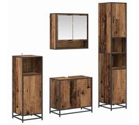vidaXL Juego de Muebles de baño con Estante 4 pcs Madera Envejecida, Set de Almacenamiento Moderno para Baño, Diseño Rectangular, Armario Duradero, Esenciales Elegantes, Ahorra Espacio