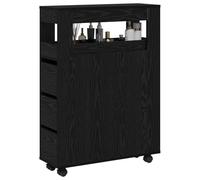vidaXL Armario de baño Estrecho con Ruedas | Roble Negro Madera de ingeniería Diseño Moderno Estantes Ajustables Amplio Almacenamiento Uso en Oficina y Sala de Estar Solución ahorradora de Espacio en