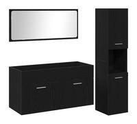 vidaXL Juego de Muebles de baño de 3 Piezas en Roble Negro de Madera compuesta con Armario para Lavabo, Armario Alto y Espejo para Almacenamiento, organización, tocador y estantes flotantes Modernos
