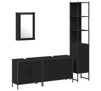 vidaXL Juego de Muebles de Baño de 4 Piezas en Acabado de Roble Negro con Espejo Diseño Minimalista Armario y Estante para Organizar Madera Elaborada Metal Pared Lavabo Inodoro Armario