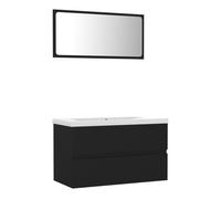 vidaXL Conjunto de Muebles de Baño Aseo Inodoro Armario Lavabo Empotrado Fregadero Escurridor de Empuje Grifo Espejo Tocador Contrachapada Negro