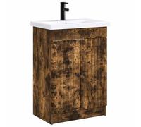 vidaXL Juego de Muebles de baño Roble Ahumado 56 x 37,5 x 81 cm, Juego de Muebles Moderno para baño, Unidad de Almacenamiento Elegante, tocador Completo, con gabinete y Estante