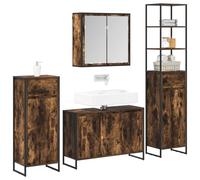 vidaXL Juego de Muebles de baño Roble Ahumado Madera de ingeniería, Juego de Muebles de Baño, Solución Moderna de Almacenamiento, Gabinete Montado, Vanity Ahorra Espacio, Estante Rectangular