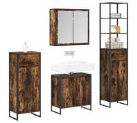 vidaXL Juego de Muebles de baño Roble Ahumado Madera de ingeniería, Juego de Muebles de Baño, Solución Moderna de Almacenamiento, Gabinete Montado, Vanity Ahorra Espacio, Estante Rectangular
