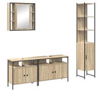 vidaXL Juego de Muebles de Baño Sonoma en Roble con Espejo Acabado Mate, de Tablero de Partículas y Metal, 33 x 185.5 cm. Almacenamiento Estiloso para el Interior. Diseño Moderno. Armario de Madera Am