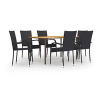 vidaXL Juego de Muebles de Comedor de Jardín 7 Piezas Mobiliario Exterior Terraza Patio Balcón Hogar Cocina Silla Mesa Asiento Suave Ratán PE Negro