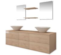 vidaXL Juego de Muebles de Cuarto Baño con Lavabos Conglomerado 7 Piezas Almacenamiento Ducha Bañera Set Conjunto Cajonera Mobiliario Beige