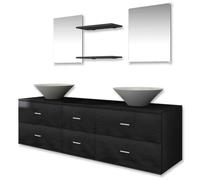 vidaXL Juego de Muebles de Cuarto Baño con Lavabos Conglomerado 7 Piezas Negro