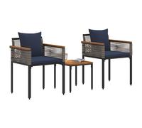 vidaXL Juego de Muebles de Exterior Gris y Azul Marino ratán sintético, Juego de Muebles Rústicos para Exterior, Pies Ajustables, Asientos Resistentes, Sillas para Jardín, Relax Total