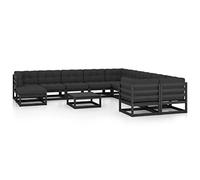 vidaXL Juego de Muebles de Jardín 12 Piezas y Cojines Mobiliario Exterior Patio Terraza Hogar Sofá Silla Mesa Asiento Suave Robusto Negro Madera Pino