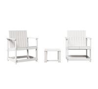 vidaXL Juego de Muebles de Jardín 3 pzas, Mesa Sillas con Respaldos, Sofás Modulares, Asientos para Patio Porche Césped, Madera Maciza de Pino Blanco