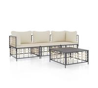 Vidaxl juego de muebles de jardín 4 pzas y cojines ratán pe antracita