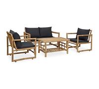 vidaXL Juego de Muebles de Jardín con Cojines 4 Piezas Mobiliario Exterior Patio Terraza Hogar Sofá Silla Mesa Asiento Suave Robusto Bambú