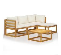 vidaXL Juego de Muebles de Jardín y Cojines 5 Piezas Casa Hogar Terraza Patio Decoración Interiorismo Conjunto Mobiliario Diseño Madera Acacia Maciza