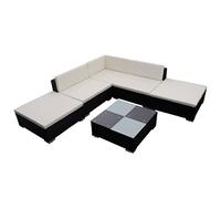 vidaXL Juego de Muebles de Jardín y Cojines 6 Piezas Poli Ratán Sintético Negro Sofás Jardin Sillones Patio Conjunto Mobiliario Exterior Tipo Mimbre