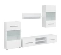 vidaXL Mueble de 5 Piezas con Luces LED Blanco Mueble de TV Vitrina Armario