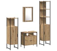 vidaXL Conjunto de Muebles de Baño de 4 Piezas de de Madera Elaborada de Roble Artesanal