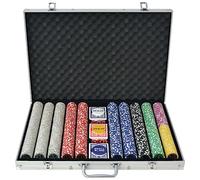 vidaXL Juego de Póker con Maletín y 1000 Fichas Láser Aluminio Set de Póquer