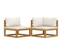 vidaXL Juego de Sofá 2 Piezas con Cojines Mobiliario Mueble Exterior Terraza Jardín Patio Cocina Silla Asiento Suave Blanco Crema Madera de Acacia