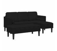 vidaXL Sofá de 3 Plazas con Chaiselongue en L, Tela Negra, Diseño Ergonómico, Asientos para Interior y Exterior, Estilo Moderno, Sofá Cómodo con Tapizado, Estructura Duradera, Impermeable, Muebles d
