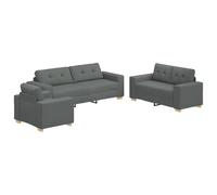 vidaXL Juego de Sofá 3 Piezas con Cojines Gris Oscuro Tela | Sofá Amoroso y Sillones | Asientos Cómodos Tapizados para Sala de Estar | Diseño Moderno para Mejorar Cualquier Espacio | Sofá de 2 Plaz