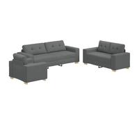 vidaXL Juego de Sofá 3 Piezas con Cojines Gris Oscuro Tela | Sofá Amoroso y Sillones | Asientos Cómodos Tapizados para Sala de Estar | Diseño Moderno para Mejorar Cualquier Espacio | Sofá de 2 Plaz
