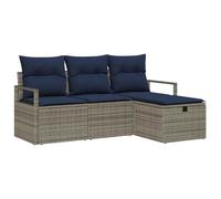 vidaXL Juego de Sofá con cojín 4 pcs Gris y Marino ratán sintético, Conjunto de Sofás para Jardín y Terraza, Moderno, Ratan Sintético, Ligero, Resistente al Sol, Espacio de Almacenaje