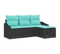 vidaXL Juego de Sofá con cojín 4 pcs Negro Poliratán, Sofá Modular para jardín y terraza, Rattan Durable, Resistente al Sol, con Almacenamiento y diseño cómodo