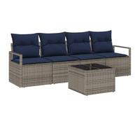 vidaXL Juego de Sofá 5 pcs Gris y Azul ratán sintético, Muebles Modernos para jardín y terraza, sofá Duradero, Asientos Trenzados para relajarte en tu Patio