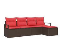 vidaXL Juego de Sofá 5 uds. Marrón y Rojo ratán sintético