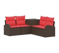 vidaXL Juego de Sofá 5 uds. Marrón y Rojo Ratán sintético y Acero