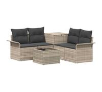 vidaXL Juego de Sofá 6 pcs 4-Número de plazas Gris Claro y Gris Oscuro, Muebles de Jardín, Sofá Moderno para Exterior, Ratan Resistente, con Caja de Almacenamiento y Sillón