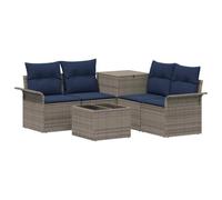 vidaXL Juego de Sofá 6 pcs 4-Número de plazas Gris y Azul Marino, Muebles de Jardín, Sofá Moderno para Exterior, Ratan Resistente, con Caja de Almacenamiento y Sillón
