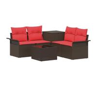 vidaXL Juego de Sofá 6 pcs 4-Número de plazas Marrón y Rojo, Muebles de Jardín, Sofá Moderno para Exterior, Ratan Resistente, con Caja de Almacenamiento y Sillón