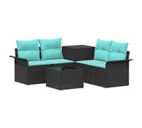 vidaXL Juego de Sofá 6 pcs 4-Número de plazas Negro y Azul, Muebles de Jardín, Sofá Moderno para Exterior, Ratan Resistente, con Caja de Almacenamiento y Sillón