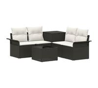 vidaXL Juego de Sofá 6 pcs 4-Número de plazas Negro y Blanco Crema, Muebles de Jardín, Sofá Moderno para Exterior, Ratan Resistente, con Caja de Almacenamiento y Sillón
