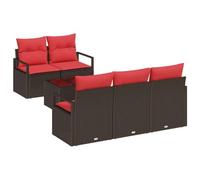 vidaXL Juego de Sofá 6 pcs Marrón y Rojo ratán sintético, Conjunto de Sala de jardín y terraza, sofá Rectangular, ¡Muebles duraderos y Resistentes al Sol para tu Patio