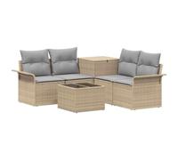 vidaXL Juego de Sofá 6 pcs 4-Número de plazas Beige y Gris Claro, Muebles de Jardín, Sofá Moderno para Exterior, Ratan Resistente, con Caja de Almacenamiento y Sillón