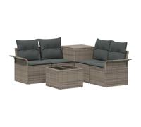 vidaXL Juego de Sofá 6 pcs 4-Número de plazas Gris y Gris Oscuro, Muebles de Jardín, Sofá Moderno para Exterior, Ratan Resistente, con Caja de Almacenamiento y Sillón
