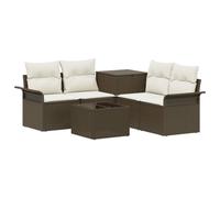 vidaXL Juego de Sofá 6 pcs 4-Número de plazas Marrón y Crema Blanca, Muebles de Jardín, Sofá Moderno para Exterior, Ratan Resistente, con Caja de Almacenamiento y Sillón