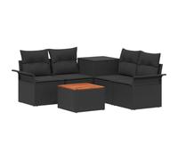 vidaXL Juego de Sofá 6 pcs 4-Número de plazas Negro, Muebles de Jardín, Sofá Moderno para Exterior, Ratan Resistente, con Caja de Almacenamiento y Sillón