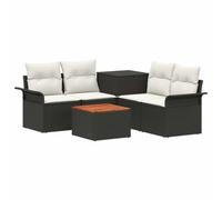 vidaXL Juego de Sofá 6 pcs 4-Número de plazas Negro y Blanco Crema, Muebles de Jardín, Sofá Moderno para Exterior, Ratan Resistente, con Caja de Almacenamiento y Sillón