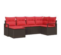 vidaXL Juego de Sofá 6 uds. Marrón y Rojo ratán sintético