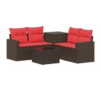 vidaXL Juego de Sofá 6 uds. Marrón y Rojo Ratán sintético y Acero