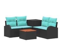 vidaXL Juego de Sofá 6 uds. Negro y Azul Ratán sintético y Acero