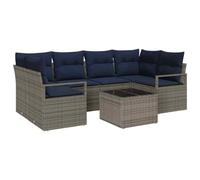 vidaXL Juego de Sofá 7 pcs Gris y Azul ratán sintético, Juego de Sofás para Jardín y Terraza, Moderno, Ligero, Resistente a Rayos UV, Módulo Duradero